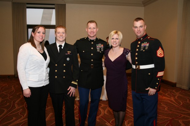 Leah and Lt. Junior Grade Andrew Hanson, Maj. Perry Waters, Allison and S.Sgt. Blake Poindexter